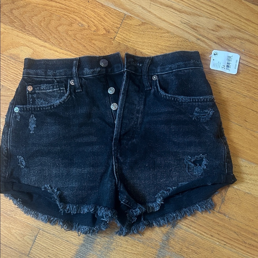 We The Free Black Jean Shorts Distressed Cut-Off